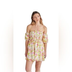 Betsey Johnson Women's Puff Sleeve Dress White Floral Smocked Size S NWT